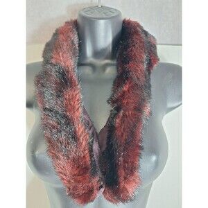 Vintage Faux Fur‎ Collar Wrap Burgundy & Black Button Closure 80's 90's Mob Wife